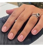 Nude Press On Nails Short Square Fake Nails Solid Color False Nails With Design Cute Acrylic Nail...
