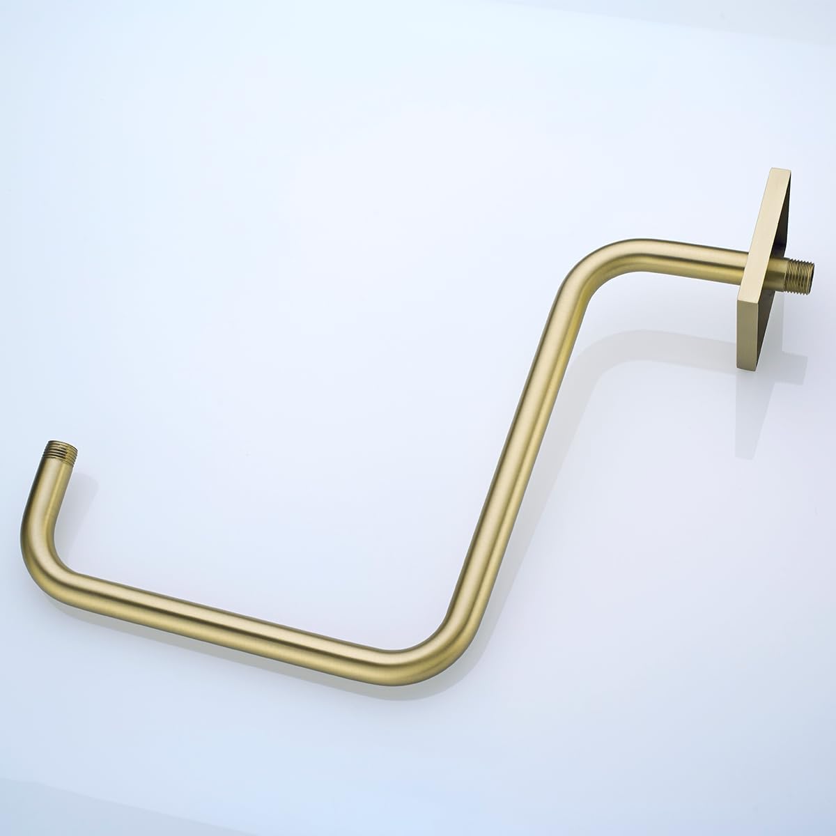 S Shape Shower Extension Arm with Flange, Stainless Steel High Rise Shower Head Extender Pipe 16 Inch Brushed Gold,SW-91058-16BG-SQ.