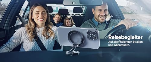 PORTENTUM Soporte Movil Coche para Magsafe Plegable – con Potente Iman (20x N52) y Rotación 360° – para Salpicadero Oficina u Otras Superficies - Gris Oscuro - imagen 9