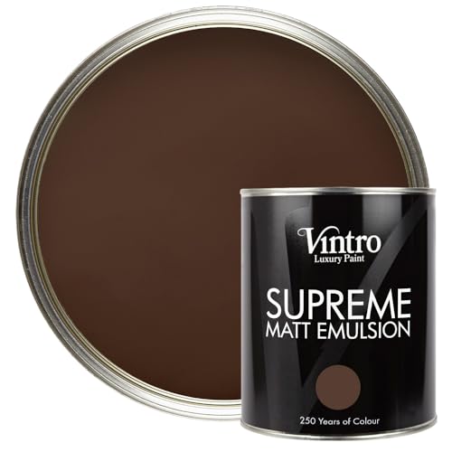 Vintro | Dark Brown | Luxury Matt Emulsion | Smooth Chalky Finish | Multi Surface Paint | for Walls Ceilings Wood and Metal | 1L (Very Dark Brown - Ribwort)