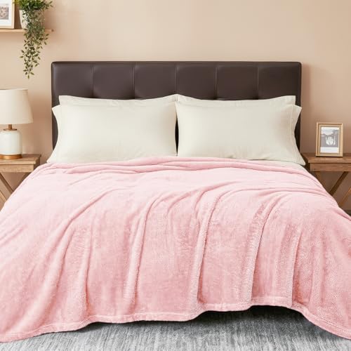 Image of Exclusivo Mezcla Plush Fuzzy Fleece Bed Blanket King Size, Super Soft, Fluffy and Warm Blankets for Couch, Bed, All Season (Light Pink, 90x104 Inches)