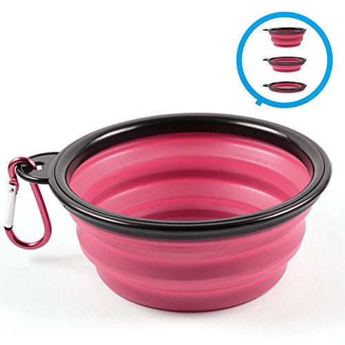 shibby Bol para Perros Plegable en Rosa, Bol transportable para Perros y Gatos con mosquetón  1000ml