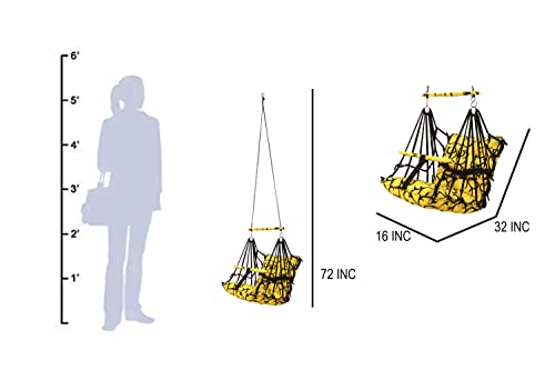 Image of BOFFLE Cotton Swing Chair for Kids Baby's Children Folding and Washable1-6 Years with Safety Belt /Home,Garden Jhula for Babies|Swing for Kids | Seat and Back Side 16x16 inch (Yellow WEL)