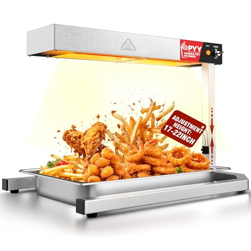 Image of PYY French Fry Warmer - 500W Food Heat Lamp with U Shape Base Stand Stainless Steel Commercial Fry Warmer for French Fries Electric Heating Radiation, Adjustable Height, Silver