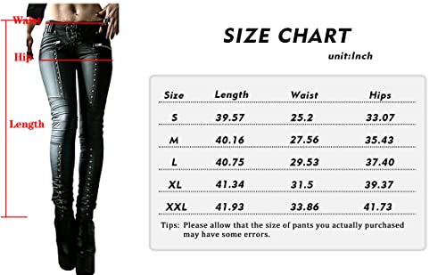 Women's Gothic Punk Faux Leather Pants Lace Up Skinny Pu Leather Jean Look Leggings Rock Club Moto Legging Trousers Black #TOP4