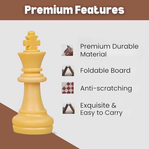 Image of Premium 15-Inch Wooden Folding Chess Set - Handcrafted Board with Storage, Walnut Finish, Includes 32 Chess Pieces - Ideal for Adults & Kids