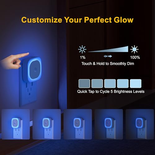 Image of YUNLEX 2 Pack Plug in Night Light with Motion Sensor & Dusk to Dawn Sensor, 3 in 1, Auto ON /Off, Dimmable, Night Lights Plug into Wall for Bathroom, Kitchen, Light Blue