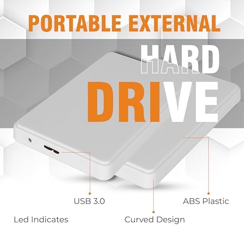 1TB External Hard Drive USB 3.0 Ultra Slim Portable HDD Memory Expansion - 2.5 inch Hard Disk Storage & Backup Compatible with Laptop/PC/Desktop - White - 1