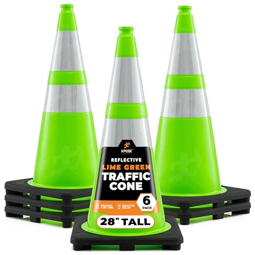 Image of Xpose Safety 28 inch Lime Green Traffic Cone Dual 6 inch & 4 inch Reflective Collar