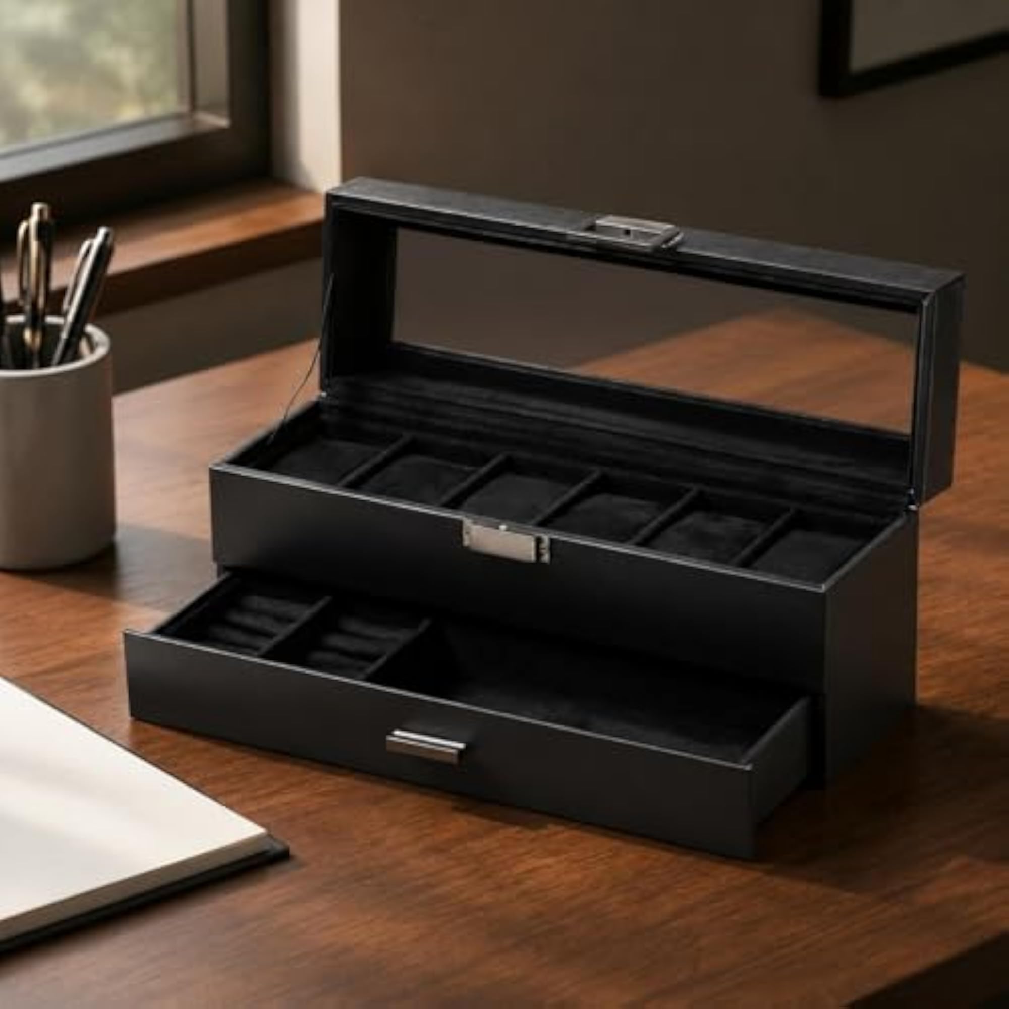Clear Lid Two-Tier Watch Box
