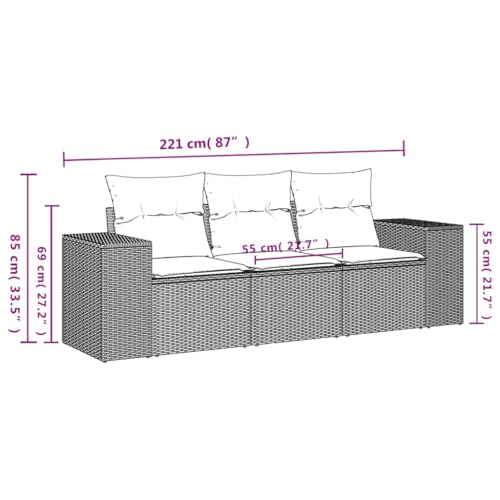 Canapé de jardin modulaire 3 pièces résistant aux intempéries marron - 3