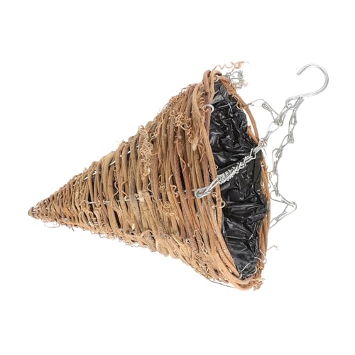 TOYANDONA Cesta Colgante de Flores de Ratan Maceta con Forma Cónica para Decoración de Interiores y Exteriores para Salón Cocina y Incluye Cadena de Zinc
