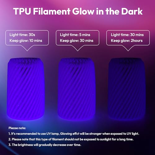 Image of AMOLEN 95A TPU Glow in the Dark Filament Bundle, Red, Orange, Blue Purple, Green 1.75mm Soft Flexible TPU 3D Printer Filament, Best with UV Lamp, 200g x 4 Pack, Luminous Filament for Halloween