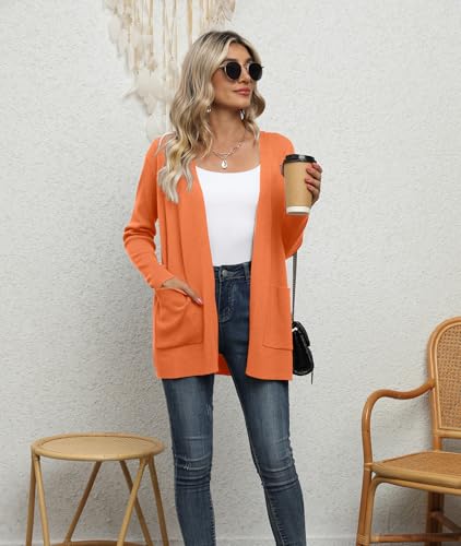 Yommay Strickjacke für Damen Elegante locker lässig leichtes Frauen Herbst Langarm Pullover mit Taschen,Orange,XXL