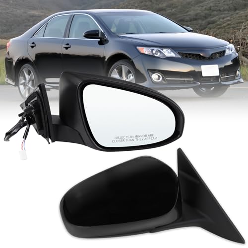 Lqito Right Passenger Side Mirror Fits 2012 2013 2014 Toyota Camry with Manual Folding Power Glass Non-Heated Black Replace#87908-06401(3Pins)