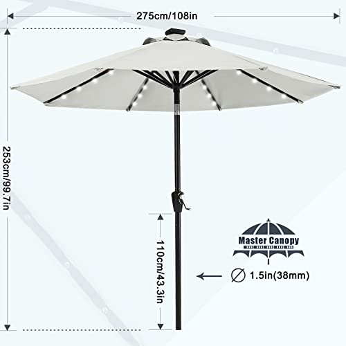 Image of MASTERCANOPY 9ft Patio Umbrella with Solar Lights, Light Gray