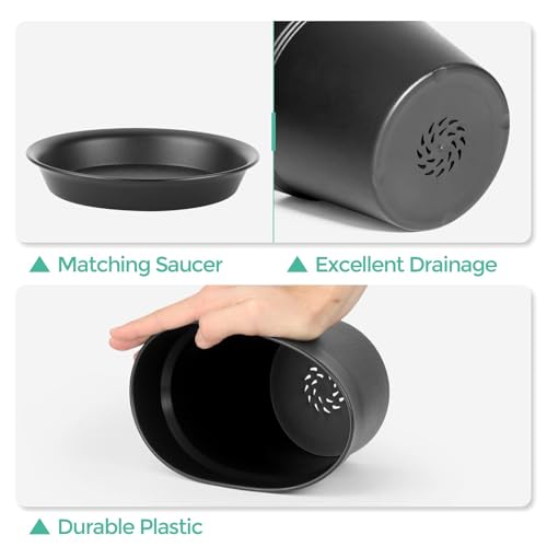 T4U 4 Inch Plant Pots 8-Pack - Small Plastic Planter With Drainage Hole And Saucer, Decorative Nursery Pot Bulk For African Violet, Snake Plant thumb #3