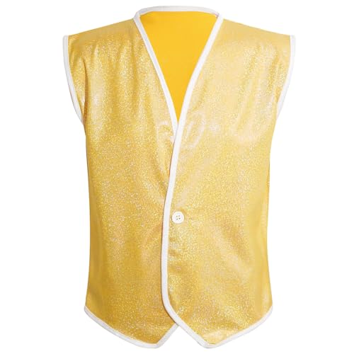 Linjinx Kids Boys Girls Shiny Sequins Vest Children Button Down Tops Waistcoat for Hip Hop Jazz Performance Dancewear