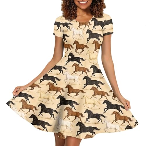 Image of AFPANQZ Womens Casual Summer Lightweight Vintage Dress Short Sleeve Midi Dress Knee-Long Luxury Formal Dress
