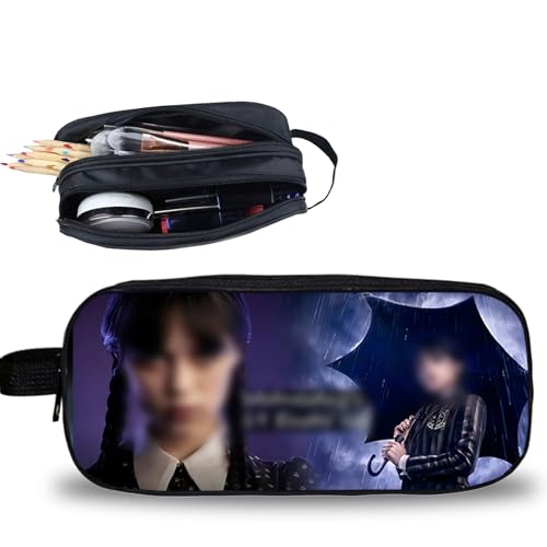 PANYI Wednesday Mercredi Cute-Trousse Scolaire Trousse Double Compartiment Trousses Mercredi Addams Trousses D'école étui à Crayons Parfaite pour L'école Le Bureau Les Voyages et Plus Encore