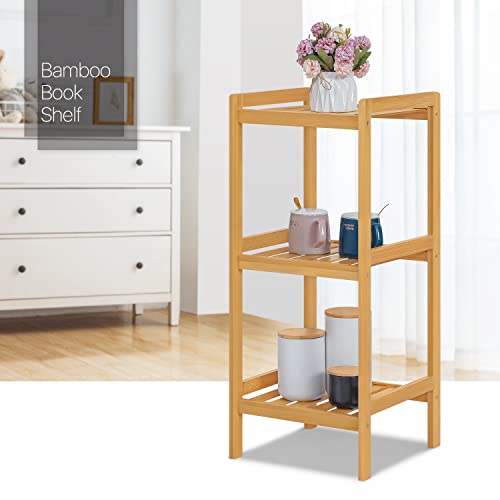 Monibloom Bamboo Bookcase 3 Tier Small Corner Standing Storage Bookshelf Kids Open Shelf Organizer Display Rack Table For Bathroom Bedroom Office, Natural #TOP7