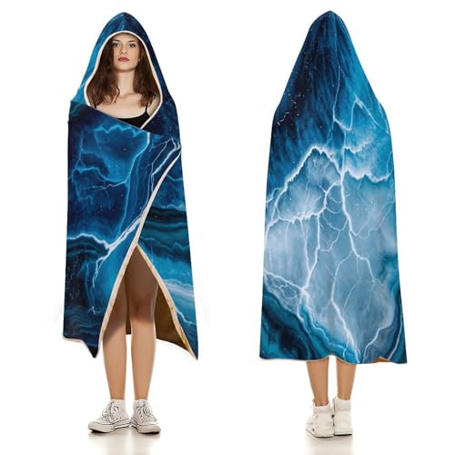 Couverture à capuche portable peluche marbrée bleue, cadeau idéal