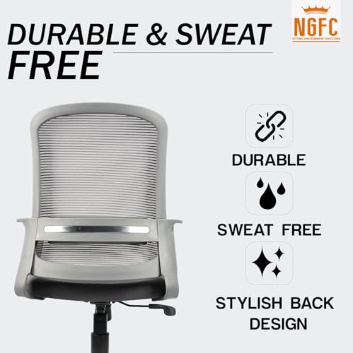 Image of NGFC Mesh Mid Back Ergonomic Work from Home Office Desk Chair, Study Chair, Revolving Chair, Computer Chair, Ergonomic Lumbar Support, Tilt Lock Mechanism (2, Grey)