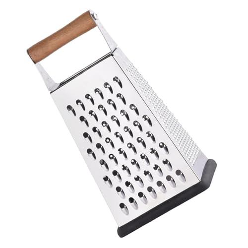 ZYHARUKO Rallador de caja de metal de acero inoxidable con mango de madera, 4 lados, triturador de alimentos de cocina para queso, zanahoria, verduras, rallador de acero inoxidable