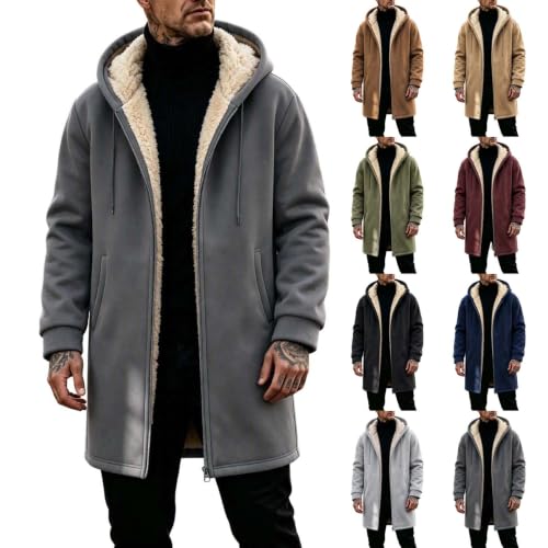 Long Fleece Jacket Men Sherpa Lined Full Zip Coat Fleece Lined Hooded Coat - image 1