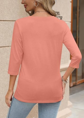 Bliwov Womens Fall Tops V Neck 3/4 Sleeve Outfits Loose Fit Soft Plus Size Clothes Business Casual Beach Oversize T Shirts4