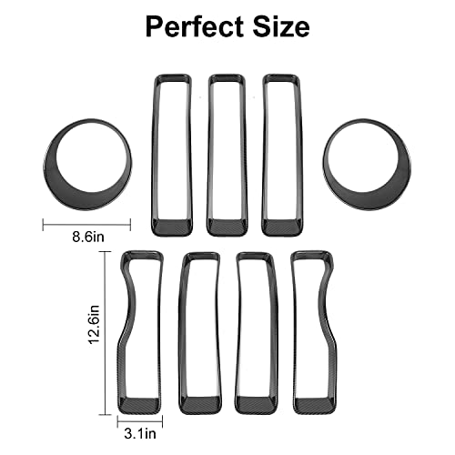 Image of CheroCar for JL Mesh Grille Grill Insert & Headlight Turn Light Cover Trim Exterior Accessories for Jeep Wrangler JL 2018-2023,Carbon Fiber