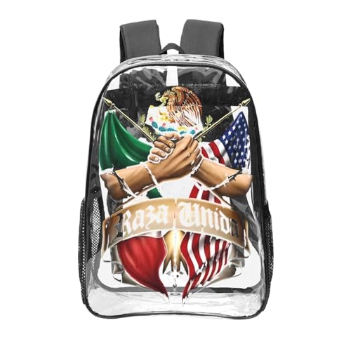 Mexican American Flag 16 Inch Clear PVC Backpacks Transparent Backpack Multipurpose Double Shoulder Bag for Men Women Gifts