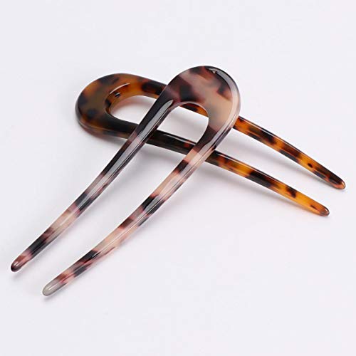minkissy 2pcs U Shaped Hair Pin French Hair Stick Acetate Tortoise Twist Hair Pin 2 Prong Updo Chignon Pin Hair Accessories for Women Girls (Random Color * 2) - Image 3