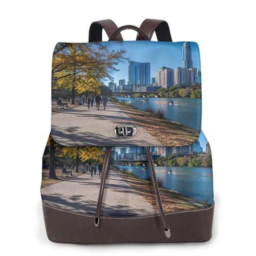 Sac à dos pour ordinateur portable Austin Texas en cuir noir pour campus et randonnée