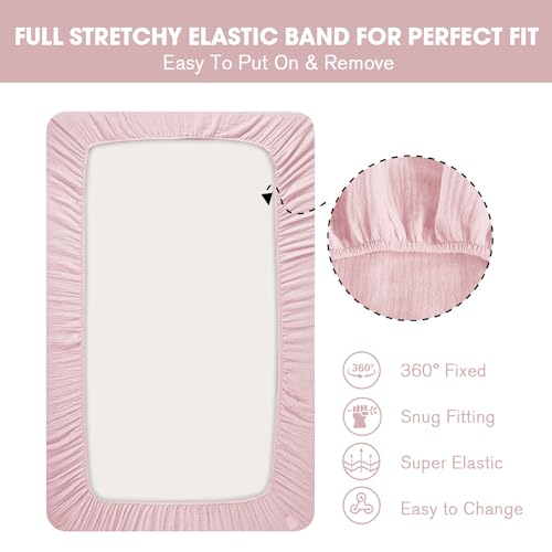 Image of Little Grape Land Muslin Crib Sheets Fitted for Boys and Girls 2 Pack, 100% Cotton Baby Bed Sheets Soft Breathable, Neutral Fitted Baby Mattress Sheets for Standard Crib 52x28 inches, Pink Bunny