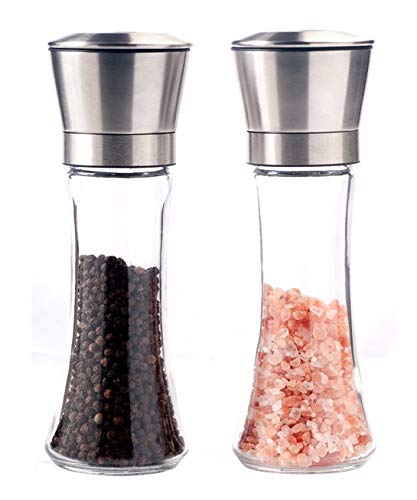 Salt and Pepper Grinder Set of 2 - Salt and Pepper Shakers with Adjustable Coarseness by Ceramic Rotor - Stainless Steel Pepper Mill Shaker and Salt Grinders Mills Set (Tall)
