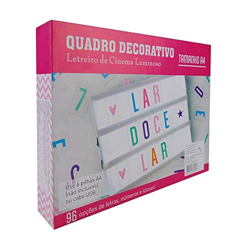 Letreiro Quadro Led Light Box Cinema A4 Colorido 96 Letras