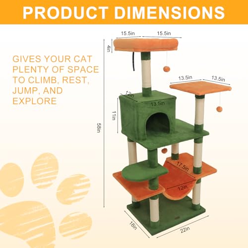 Torre para gatos interior 58 pulg con colchoneta y rascador miniatura 6