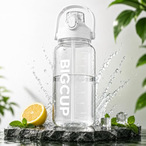 Image of AQUAFIT 2600ml Large Water Bottle with Straw & Handle, 2.6L Motivational Sports Water Bottle with Time & ML Markings, Leakproof Gym Water Bottle for Men & Women, Fitness, Travel & Outdoor