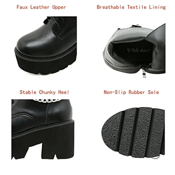 Dames fashion buckle high hiel gevecht laarzen zijkant zipper midden kalfjes anti-slip motorfiets riding enkelschoenen,zwart,42 EU