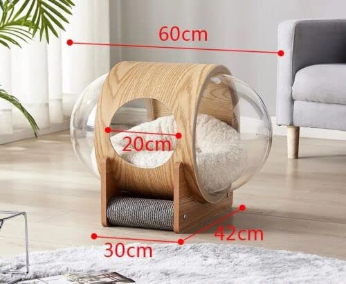 GIUK Monty's - Cama cápsula espacial de madera para gatos, postes rascadores y ropa de cama ultrasuave, individual, color marrón