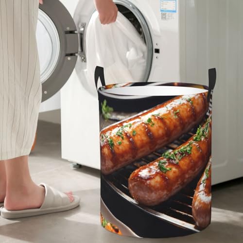 Panier à linge rond Fast Food grand format avec poignées intégrées - 7