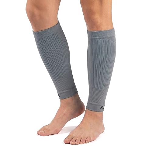 Image of KUE Compression calf sleeves for men and women | Running, Sports Activity | Improved Blood Circulation, Swelling, Calf Support in Muscle Fatigue & Recovery (Grey, S /M)