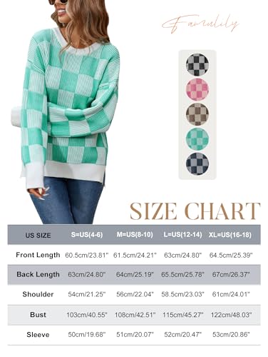 Famulily Womens Long Sleeve Crew Neck Sweater Color Block Plaid Checker Pullover High Low Side Slit Pullover4