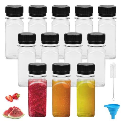 HEKOBAG Lot de 12 Bouteilles de Jus en Plastique Mini Bouteille Plastique 60ml Bouteille Vide pour Jus, Lait, Boissons (noir)