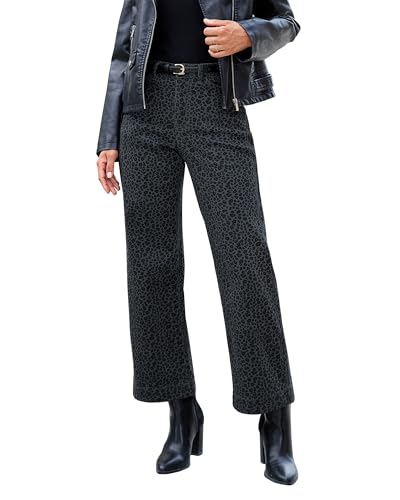 luvamia Wide Leg Jeans Woman Trendy High Waisted Leopard Cheetah Print Women's Pants Ankle Length Western Outfit Trouser Jeans for Women Stretchy High Waist 90s Mini Gray Leopard Size Medium 8 to 10