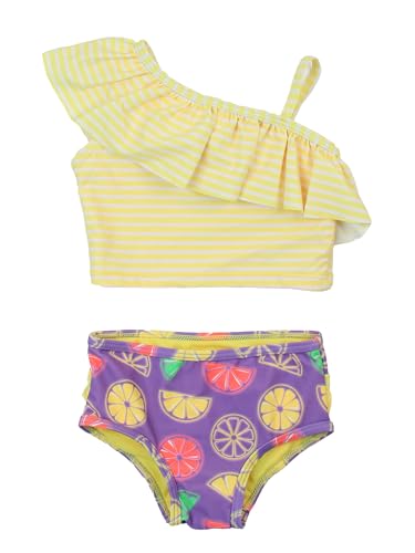 Image of RuffleButts Girls UPF50+ Sun Protection One Shoulder Ruffle Tankini Two Piece Swimsuit