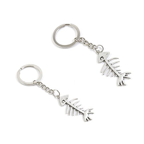 100 Pieces Keychain Keyring Door Car Key Chain Ring Tag Charms Supply U3CM9Y Fish Bone Fishbone