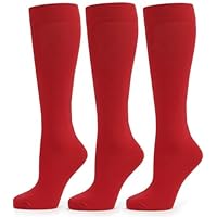 3 Pairs Girls & Boys Knee High School Socks, Cotton Rich Long Socks for School Uniform, Soft Comfortable Fit Kids Stockings, Back to School Essentials (4-6 Red)