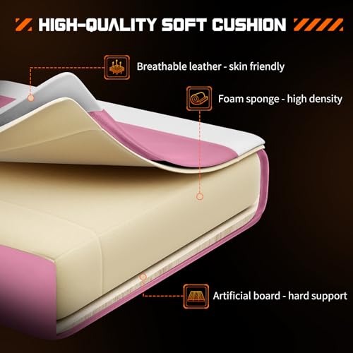 Sweetcrispy Computer Video Game Desk Chair - Ergonomic Comfy Lumbar Support with Footrest, PU Leather Recliner with Headrest, Fixed Up Armrest, Height Adjustable and 360° Swivel, for Adults, Pink